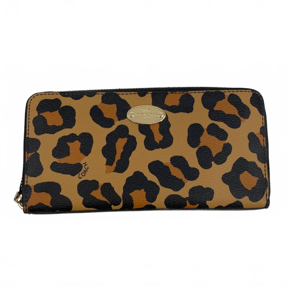 Coach Wallet Leopard Print Zip | OS Women's Brown Leather